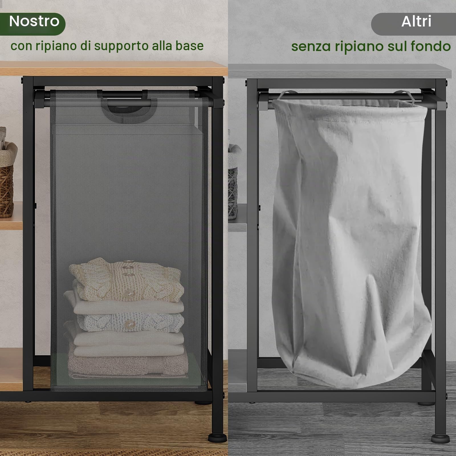 EUGAD Mobile Bagno con Portabiancheria, Sacco per Bucato Rimovibile, Mobile Lavanderia a 4 Livelli, Cesto per Il Bucato in Tessuto Oxford da 31 L, 70x30x65 cm