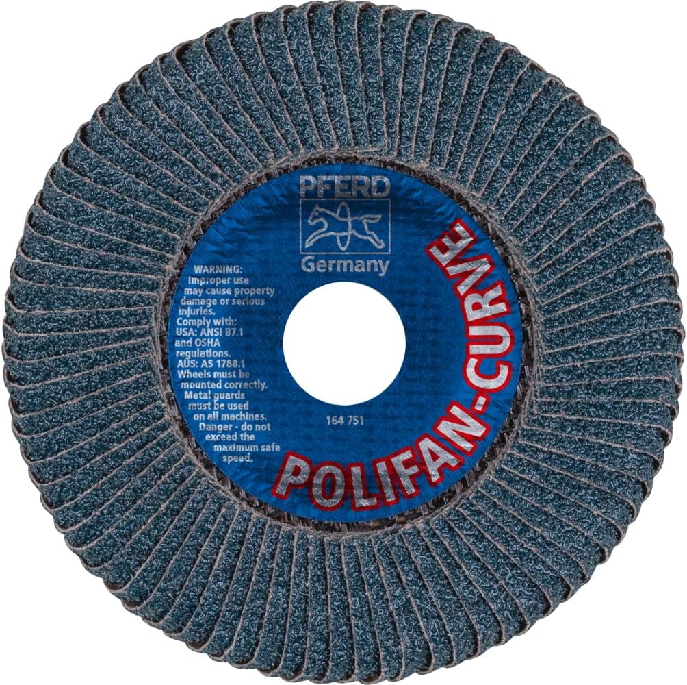 PFERD POLIFAN®-Curve Radial Type Flap Disc - 5" x 7/8", 40 Grit Zirconia, For Steel and Stainless Steel (INOX) Grinding - Pack of 1 - Part 67196