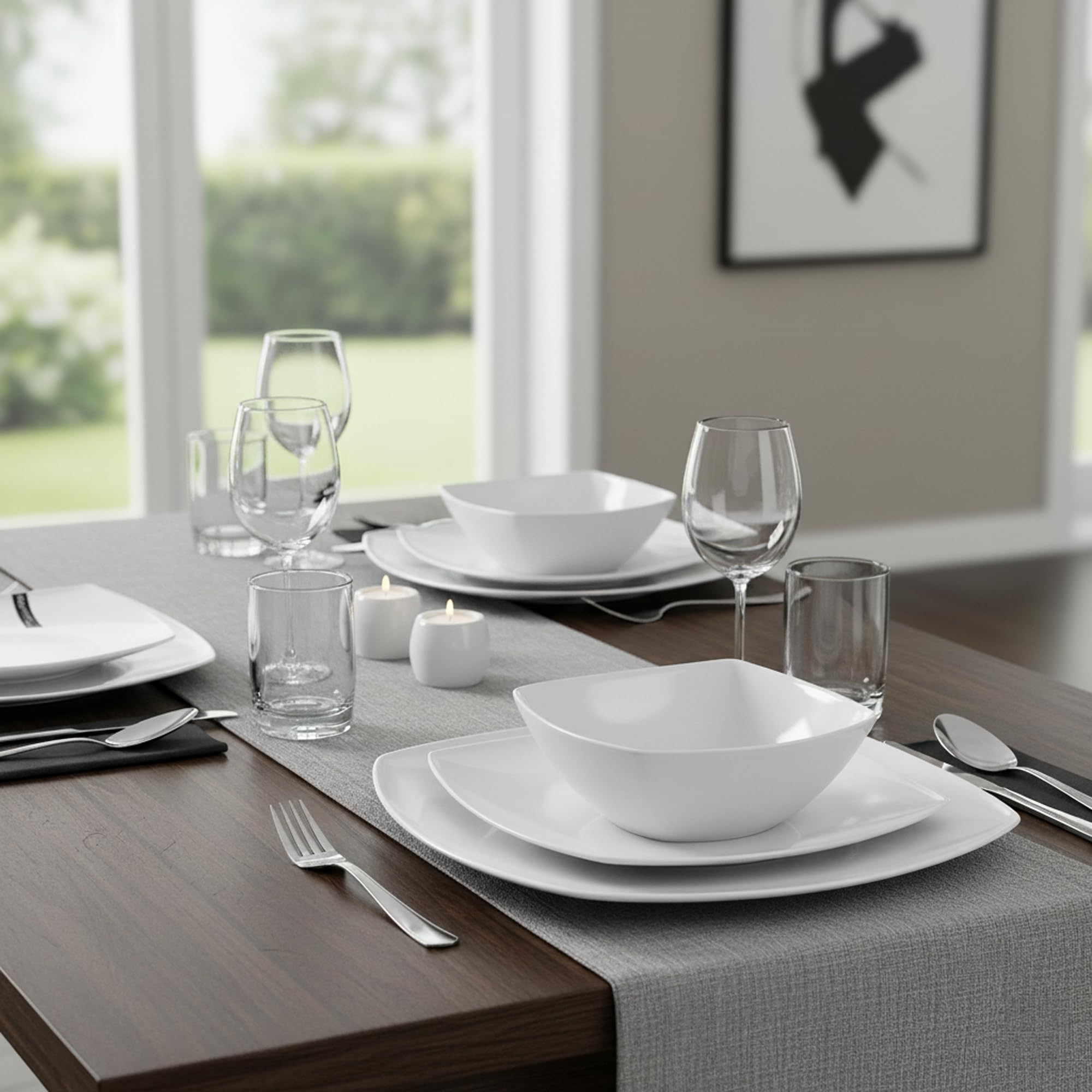 Geschirrset 6 Personen - 18 Teilig - Tellerset aus Porzellan - Weiß Essgeschirr Set - Schüssel- und Tellerset - Modern Tafelservice - Teller - Essservice - Geschirr Set 6 Person