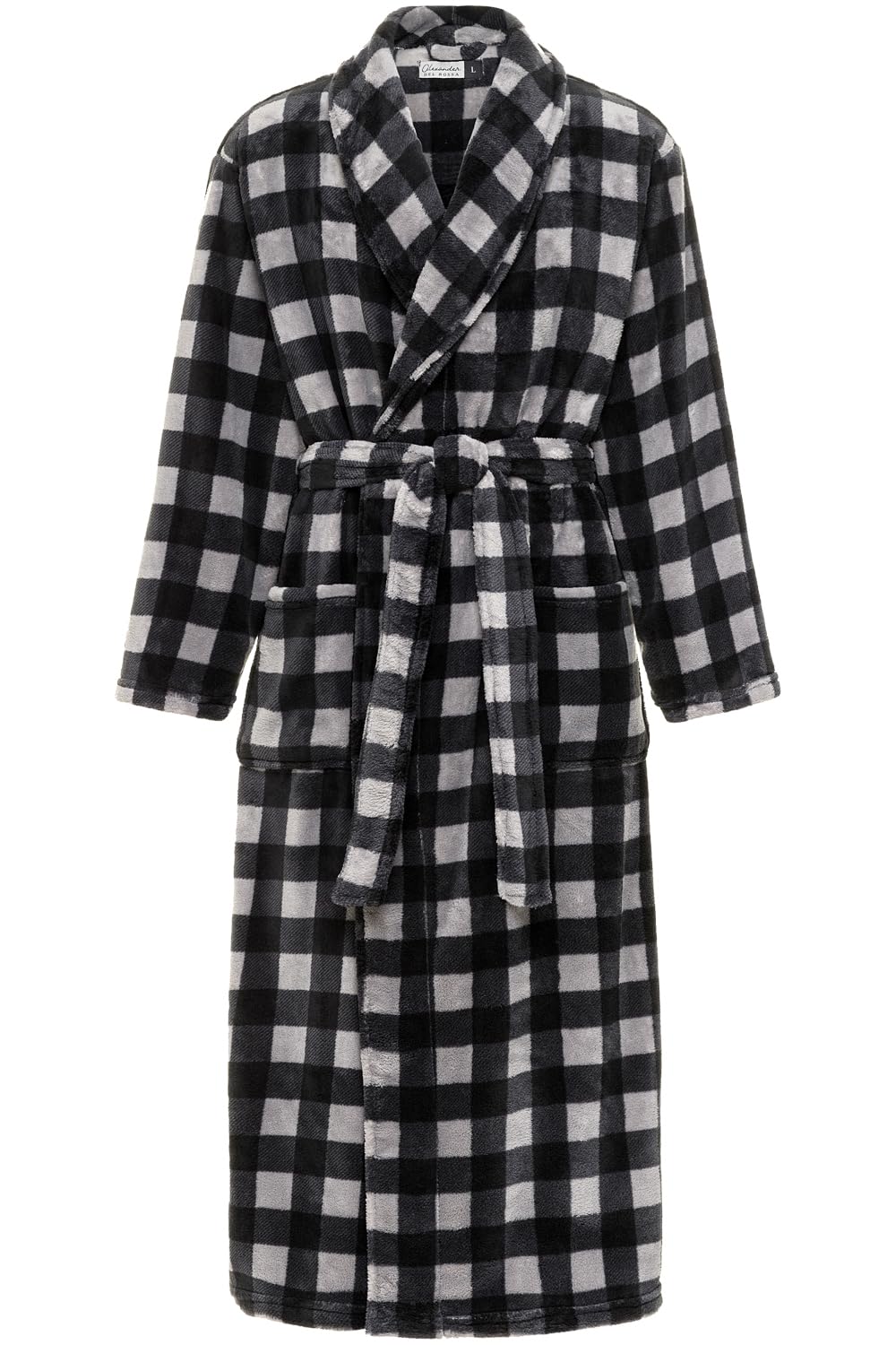 Alexander Del Rossa Men's Gray Plaid Robe, Pockets Bathrobe Big & Tall, 2XL