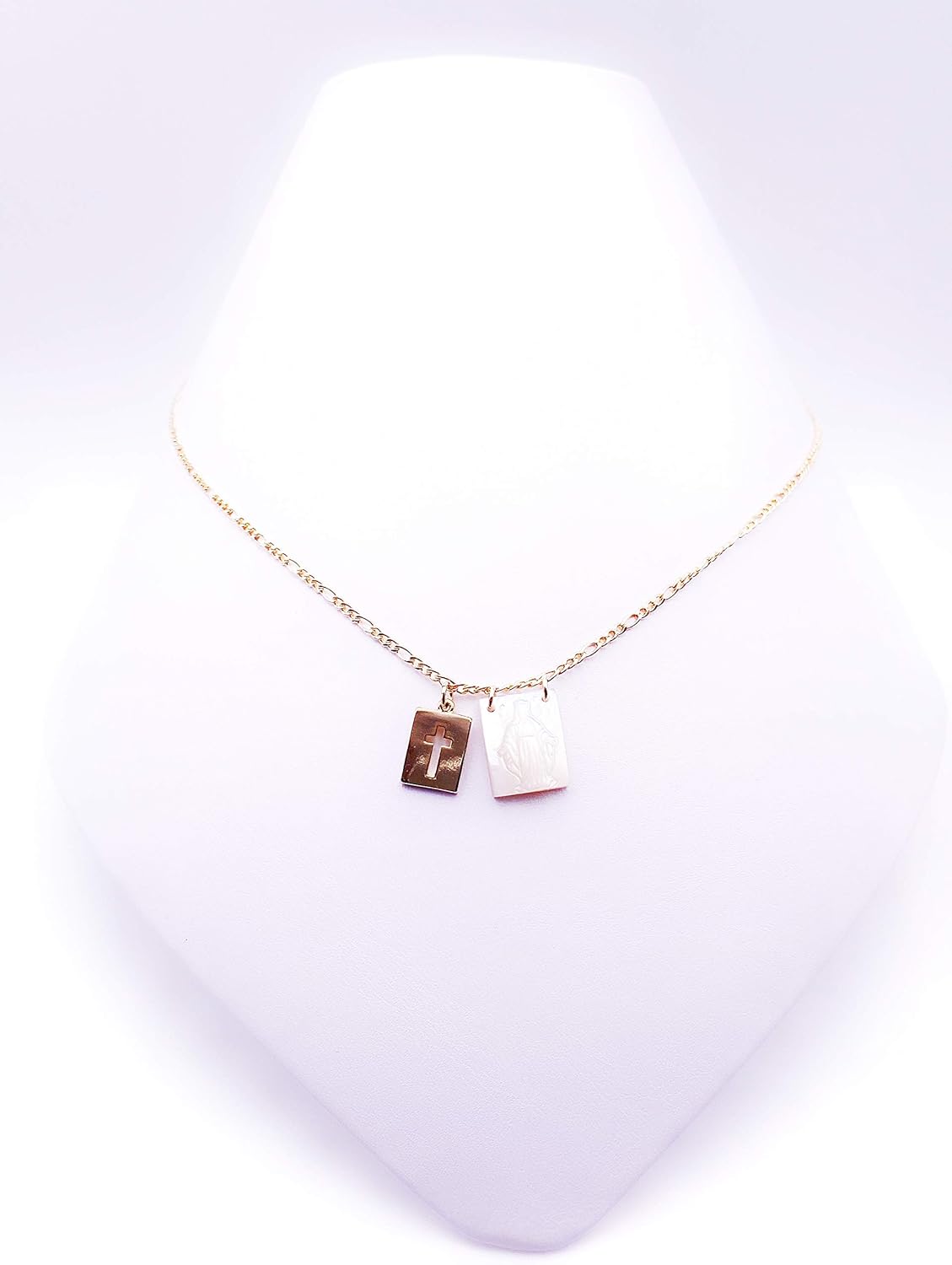 LESLIE BOULES Catholic Cross & Miraculous Pendant Necklace for Women 18K Gold Plated Chain - Image 3