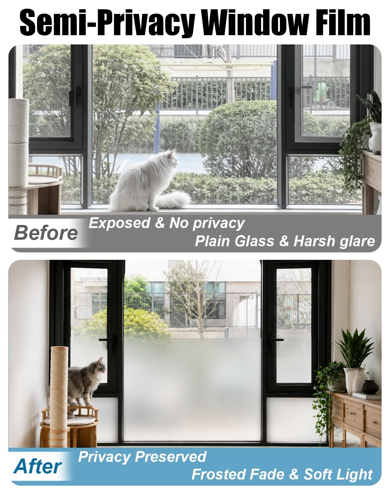 Vinilo Ventana Privacidad Lámina para Ventanas con Efecto Degradado | Para Mayor Privacidad, Revestimiento de Vidrio con Transición de Esmerilado a Transparente, Tinte de Vidrio Translúcido