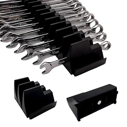 92 Pack Magnetic Wrench Organizers for Toolbox Drawers - Heavy Duty Modular Wrench Rack with Metric & SAE Labels - Wrench Holders Organizers for Professional Tool Storage (Black)
