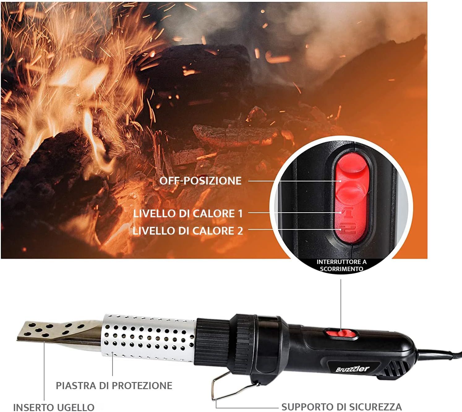 Bruzzzler Accendino elettrico, per barbecue carbonella, barbecue Weber, 2 impostazioni calore, facile usare, accende braci nella carbonella pochissimo tempo luso chimici, lunghezza cavo 2 m Bruzzzler Accendino elettrico, per barbecue carbonella, barbecue Weber, 2 impostazioni calore, facile usare, accende braci nella carbonella pochissimo tempo luso chimici, lunghezza cavo 2 m