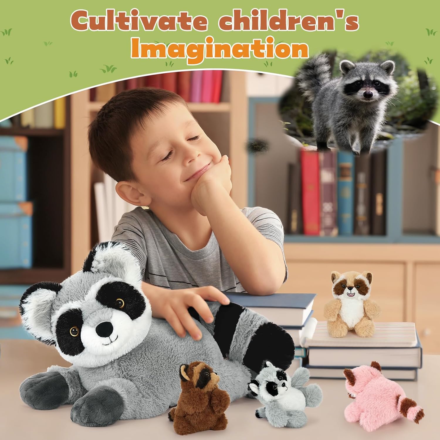 MorisMos Racoon Stuffed Animal 5pc Raccoon Plush 18” Raccoon Stuffed Animal with Babies Inside Racoon Plushies Raccoon Plush Toy for Kids All Ages Gift for Boys Girls Birthday Christmas Baby Shower