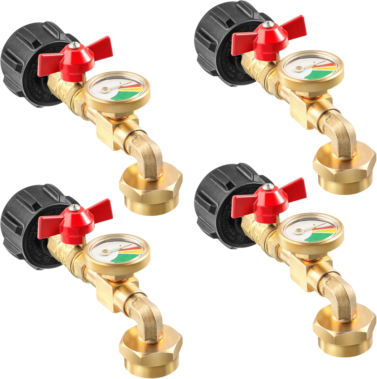 Dreyoo 4 Pack Propane Refill Adapter for 1lb. Tanks, Propane Adapter 20lb to 1lb Converter with Gauge and Valve, Fits QCC1/Type 1 Tank, Solid Brass, 90 Degrees Elbow Design, Convenient & Safe