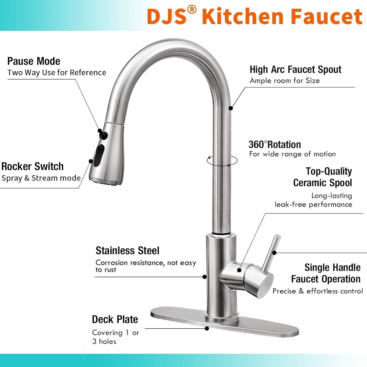Exсluѕіvе Dіѕсоunt 50% Prісе DJS Touch Kitchen Faucet with Pull Down Sprayer, Touch On Kitchen Sink Faucet with Single Handle 3 Spray Setting Deck Plate for 1 or 3 Holes Sink, Brushed Nickel. (Brushed Nickel)