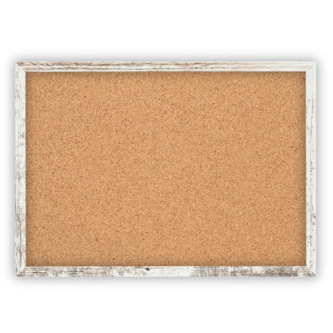 CLAMARO Cork Notice Board 30 x 20 cm, Vintage White MDF Frame