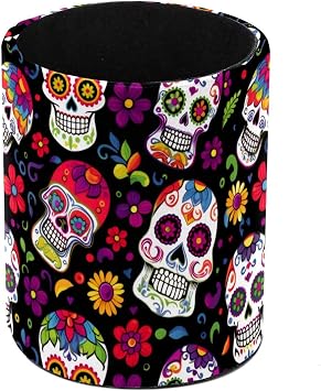 Pencil Pen Holder Cup, Desk Accessories Holder, Makeup Brush Storage Organizer, Day of the Dead Sugar Skulls Desktop Stationery Organizer for Office School Home Supplies