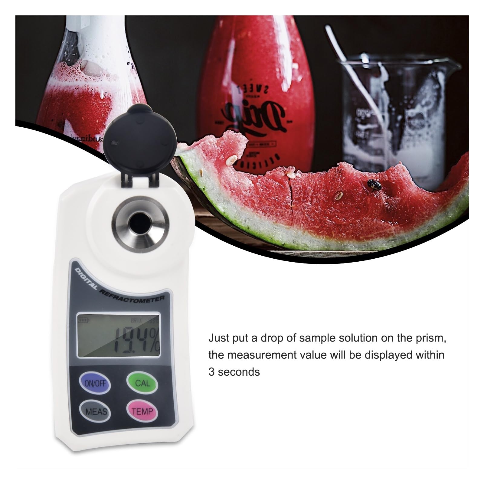 Probador de azúcar digital Refractómetro electrónico Digital de azúcar, medidor de dulzura portátil, medición de sacarímetro for cultivos de frutas y agua Pruebas en el lugar de atención