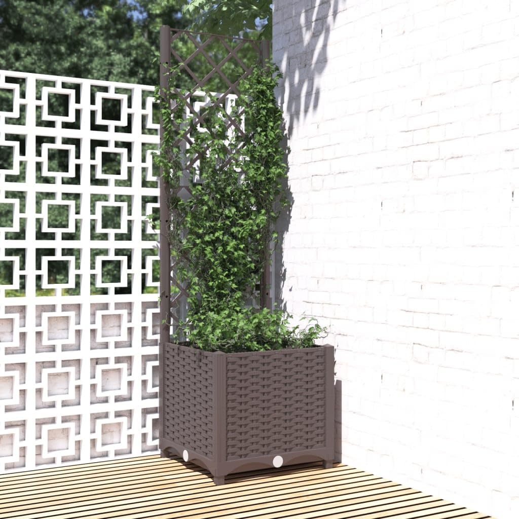 Pflanzkübel mit Rankgitter Braun 40x40x136 cm Rankkasten aus PP Kunststoff für Kletterpflanzen Blumenkasten mit Spalier für Garten Balkon und Terrasse Witterungsbeständig