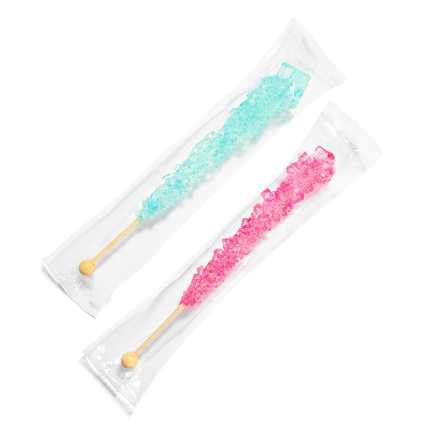 Light Blue and Light Pink Rock Candy Sugar Sticks - 36 Individually Wrapped Treats - Cotton Candy & Cherry Flavored
