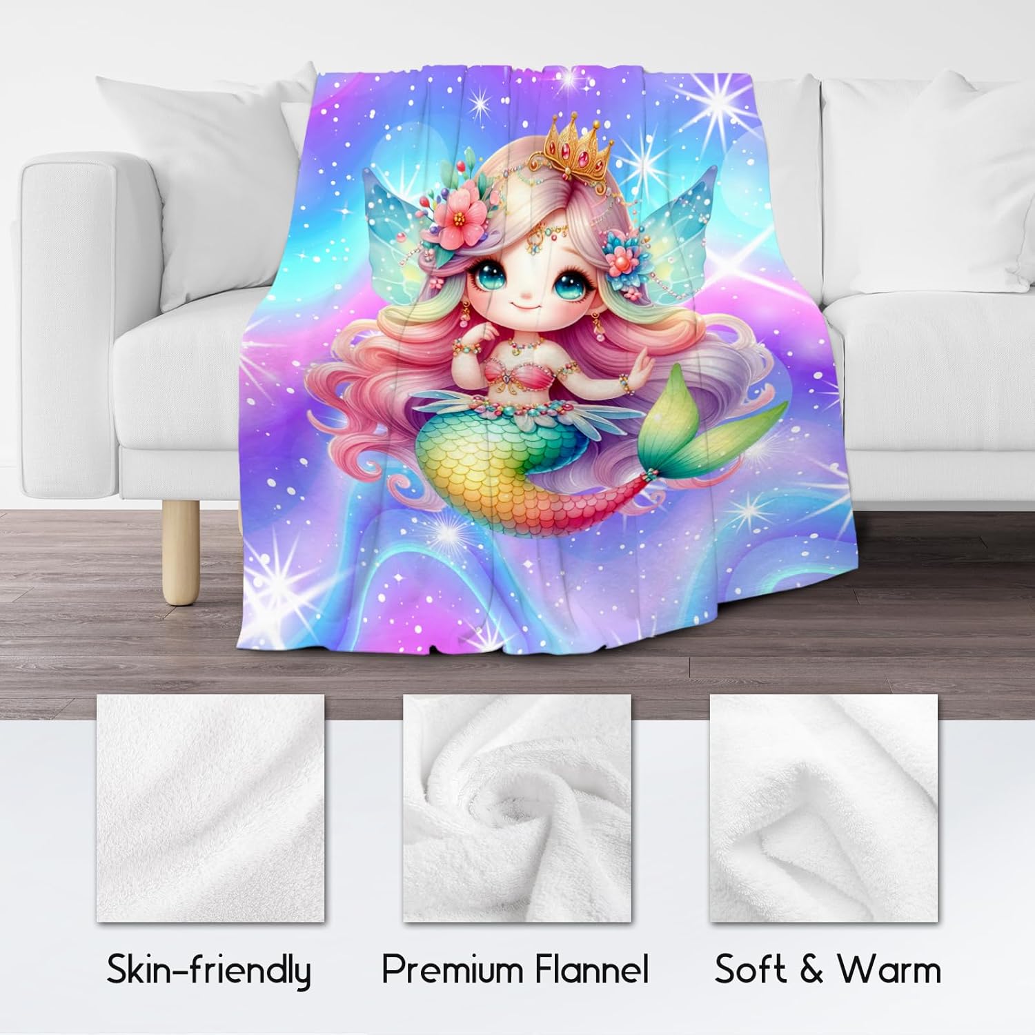 Mermaid Blanket for Girls, Blanket Gifts for Kids Women Toddlers, 40"x50" Plush Soft Fleece Mermaid Throws for Sofa Couch Bed - Image 5