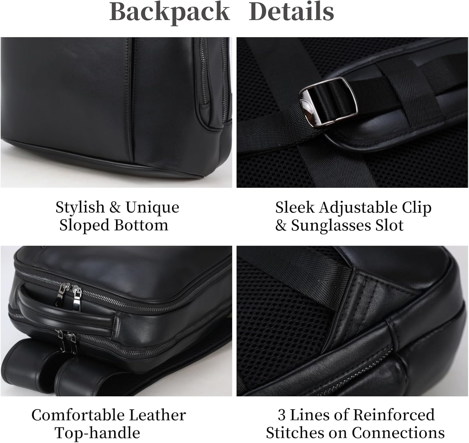 Masa Kawa Slim Leather 15" Laptop Backpack for Women Men Small Business Travel Office Work Computer Rucksack Bag Executive Casual Daypack, Black - Image 7