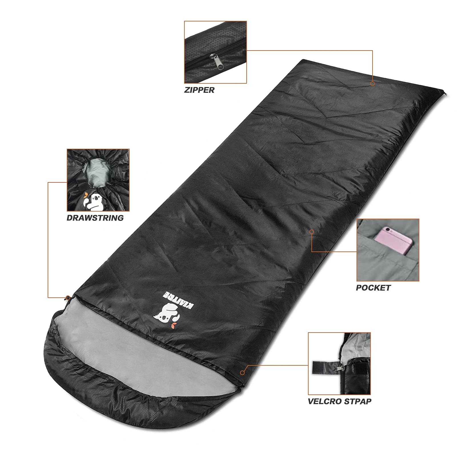 Kiaitre Schlafsack für Erwachsene - Warmer und ultraleichter Umschlag-Kompaktschlafsack, wasserdichter Outdoor-Deckenschlafsack für Camping, Wandern und Rucksackreisen