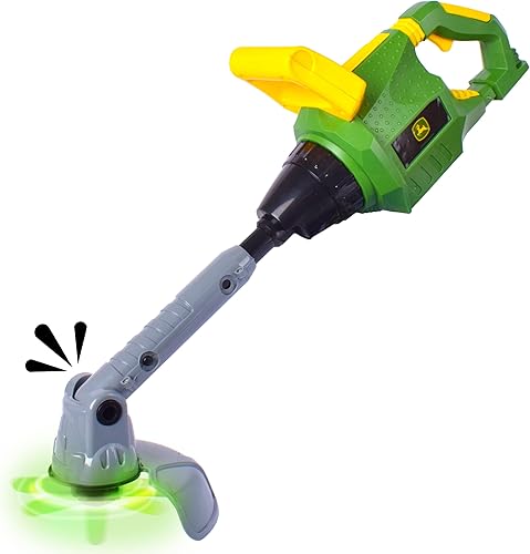 John Deere Power Tools - Recortadora de malas hierbas, juguete de construcción con luces y sonidos, juego de simulación realista para niños de 5