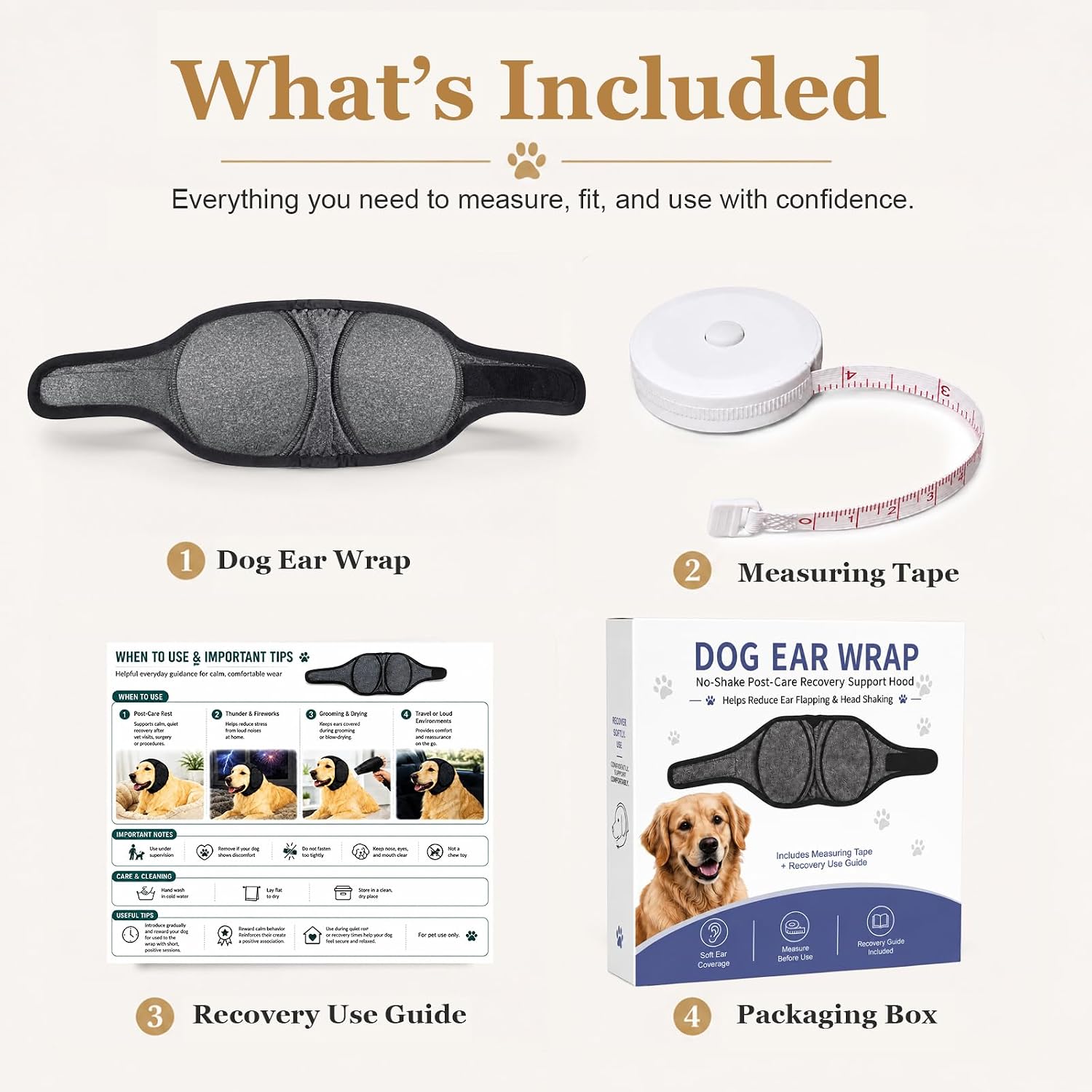 Dog Ear Wrap for Dogs, Post-Care Recovery Support Hood with Adjustable Fit, Soft Dog Ear Cover for Ear Hematoma Care, Helps Reduce Ear Flapping & Head Shaking, for Small, Medium & Large Breeds