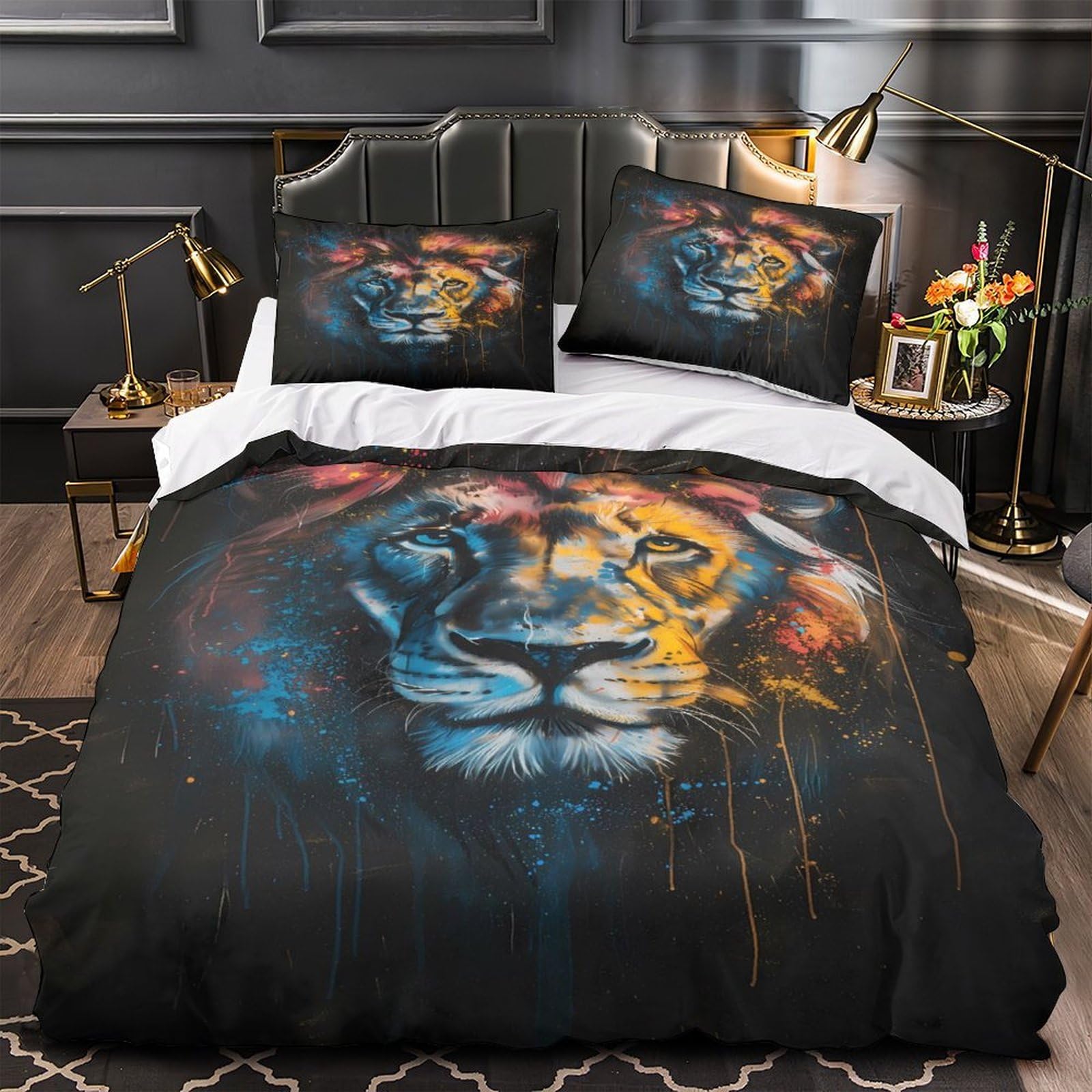 Parure de lit lion 140x200cm pour chambre fille ou femme single