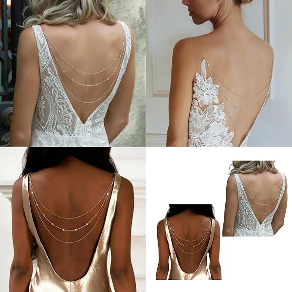 Collier d'épaule tendance avec strass - Chaîne de dos multicouche - Bijoux de corps pour femme moderne et élégante - Bijoux de dos de mariage - 2