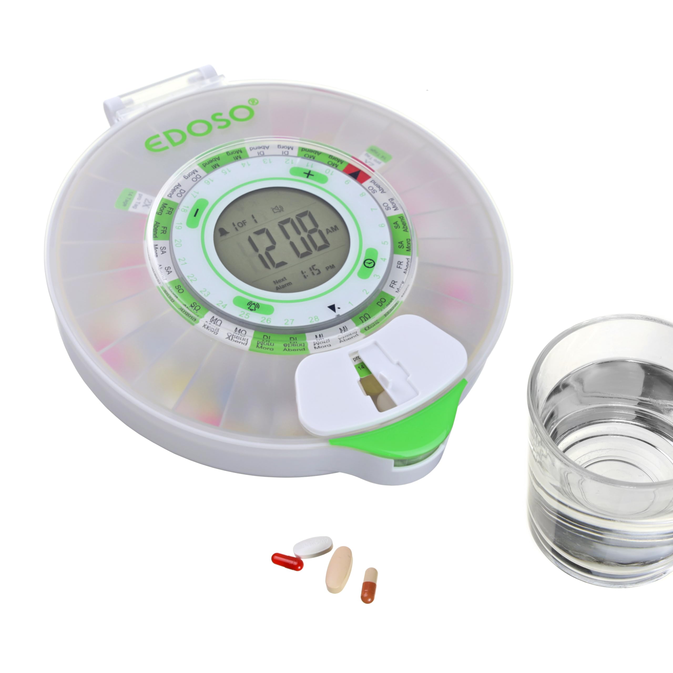 Automatische Box für Medikamente Tabletten Ginkgo Biloba Ergänzungsmittel | Bei Vergesslichkeit im Alter oder leichter Demenz | 9 Alarme | Großes Display | Deutsche Ringe (Matt)