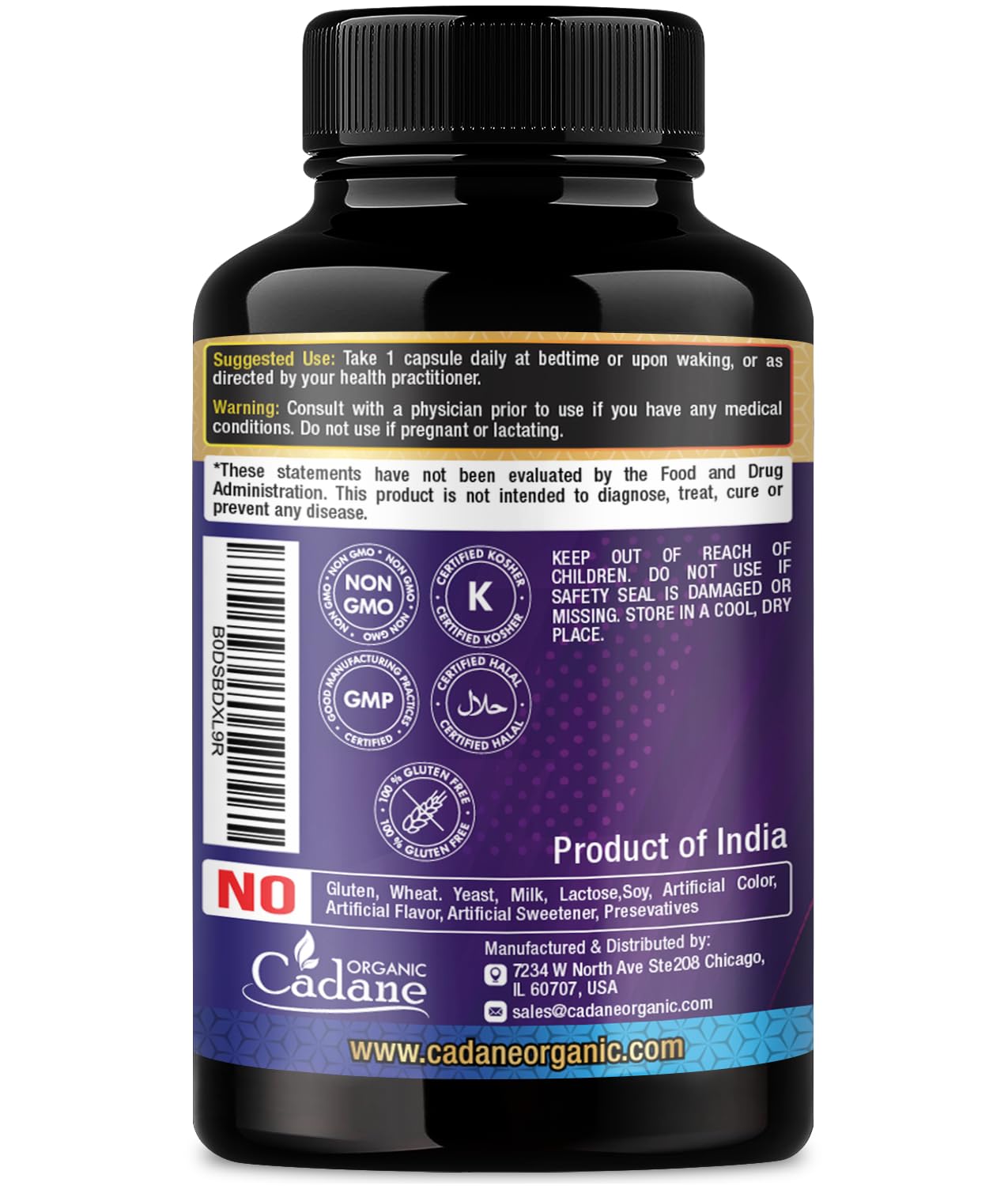 Organic Cadane 7in1 Pure Berberine Supplement with Quercetin, Ceylon Cinnamon, Resveratrol, Milk Thistle, Grape Seed, and Black Pepper - 90 Capsules for 3-Month Supply - Immunity Health Support — Amazon image 6