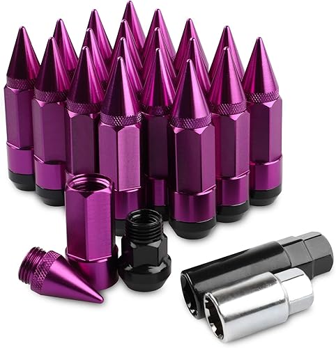 Vista 22 de 20 piezas anti robo puntiagudo extendido sintonizador rueda/llantas tuerca Lug M12X1.5+zócalo Rojo