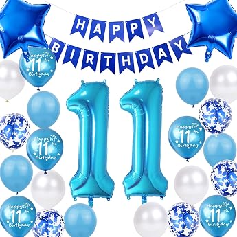 11. Geburtstag Dekoration Junge Geburtstagsdeko 11Jahre Junge 11 Geburtstagdeko Blau 11 Ballon Deko Luftballon 11. Geburtstag Party Blau11.
