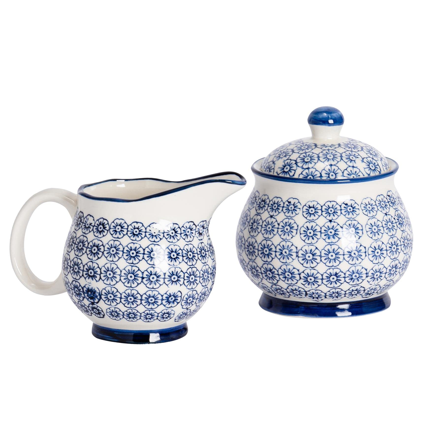 Jarrón de leche con diseño 300ml y juego de olla/tazón de azúcar - Estampado de flores azul