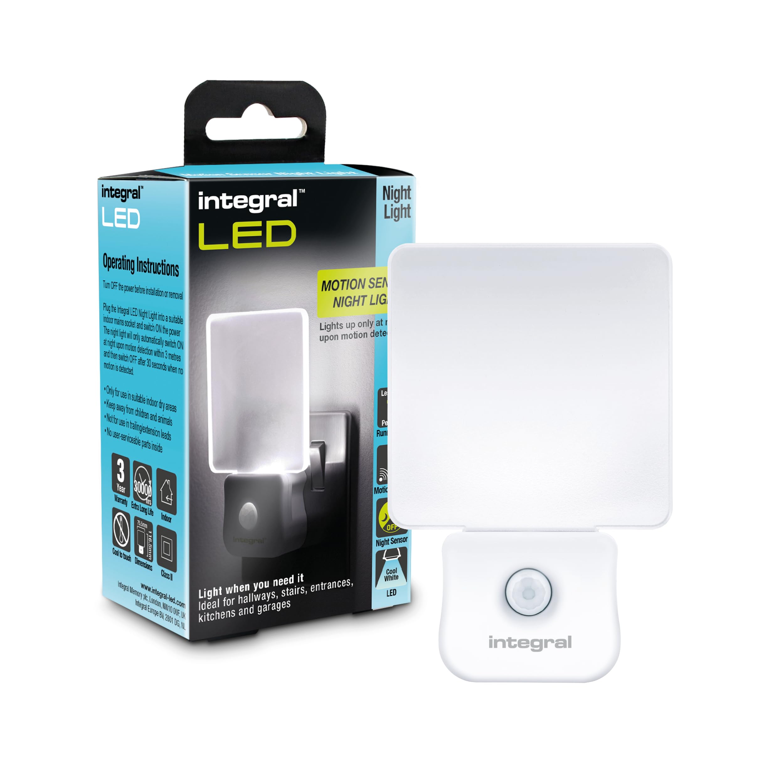 Integral LED Plug-In Motion Sensor Night Light | Auto On/Off | Soft Light | Transparent | Ideal for Bedrooms, Hallways, Stairs, Landings, Children’s Nursery