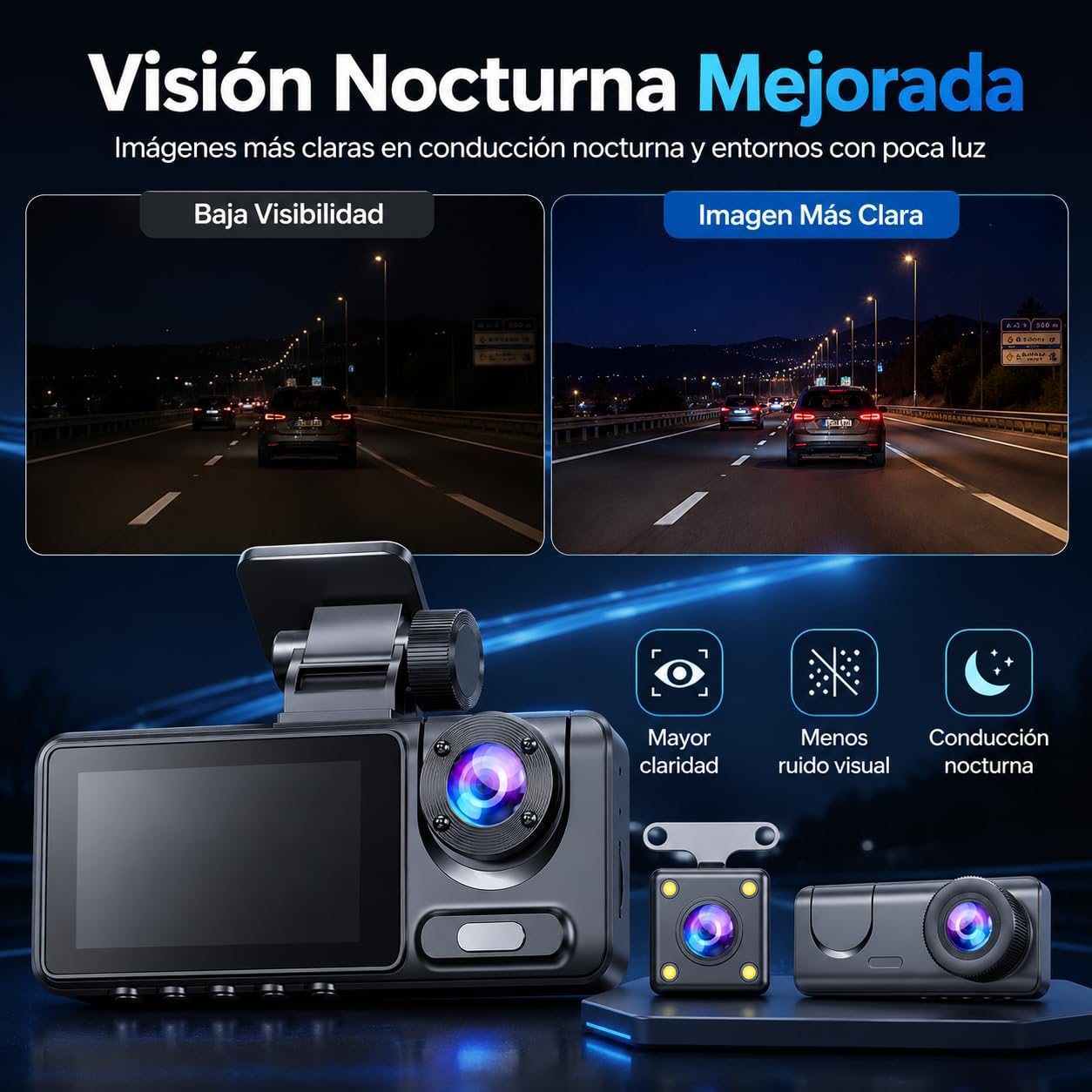Dashcam 4K para Coche 3 Canales, Cámara Delantera Interior y Trasera con WiFi, Tarjeta 32GB, Pantalla IPS 2.0", Gran Angular, Visión Nocturna, Sensor G, Grabación en Bucle y Modo Parking 24H