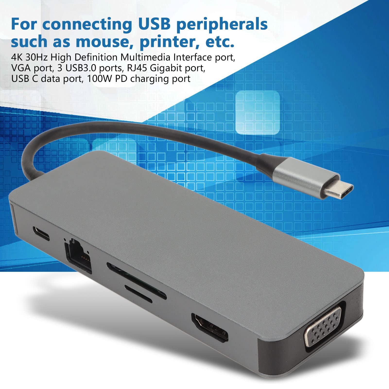 Koncentrator USB C 11 w 1, Stop Aluminium, 4K