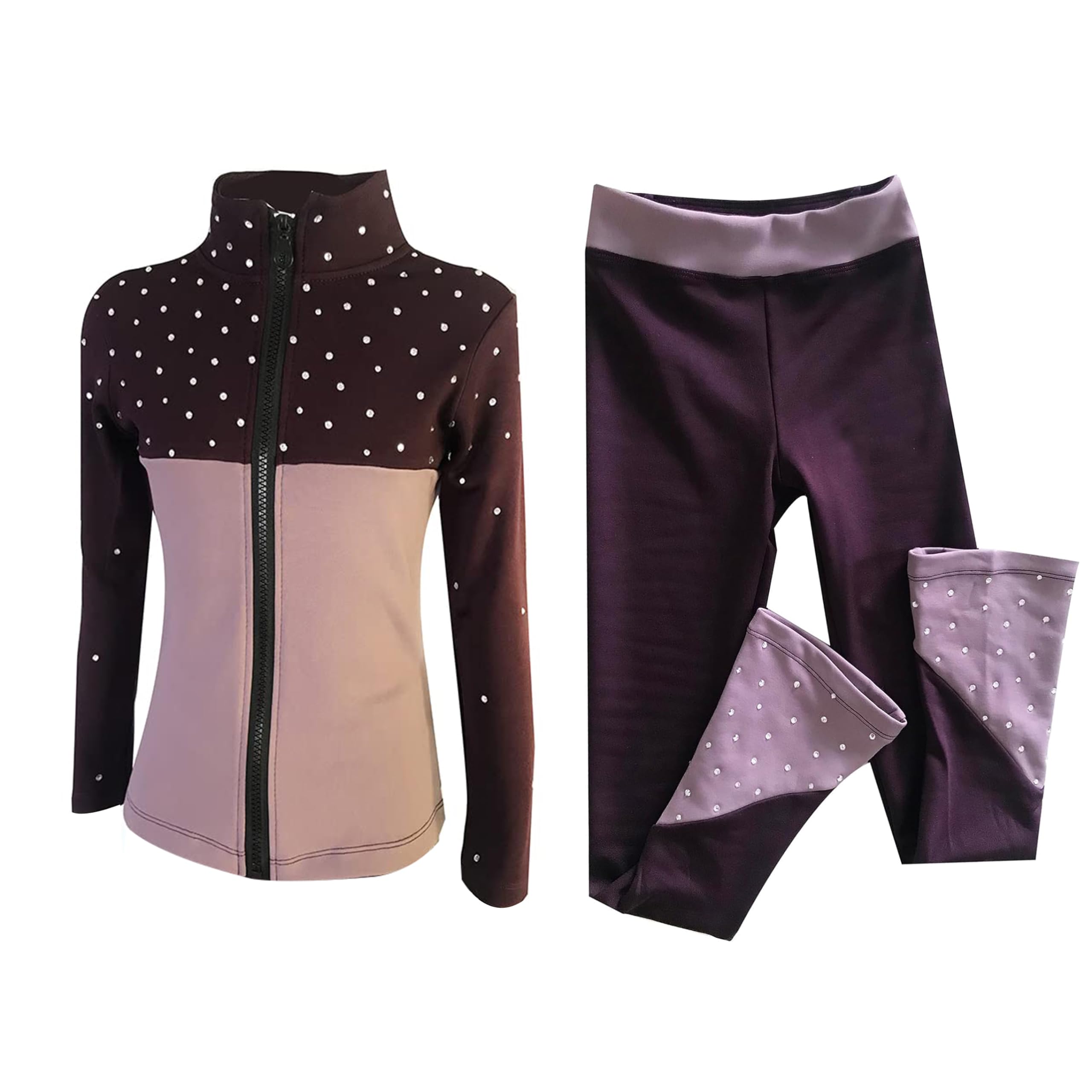 LIUHUO Figure Skating Jackets Pants Girls Purple Fleece Rhinestone Ice Skate Training Wear