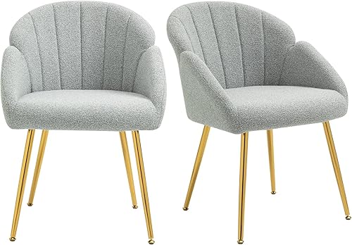 DRAGON GATE Juego de 2 sillas de comedor tapizadas de sherpa, silla lateral de forro polar, respaldo medio, silla moderna con patas doradas para