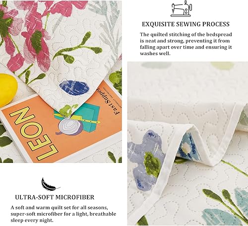 Miniatura 3 de Juego de edredones florales tamaño King, colchas ligeras de verano de 3 piezas, ropa de cama de flores moradas campestres, fundas reversibles de