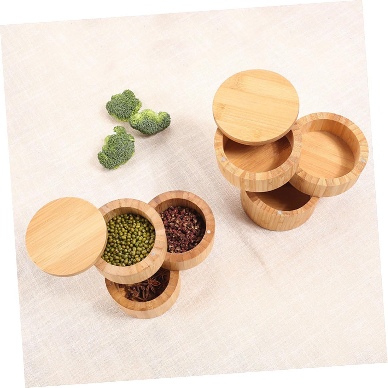 KICHOUSE Bamboo Spice Box Lid Multi-functional Seasoning Storage Container for Kitchen Desktop Spice Organizer and Stylish Condiment Canister