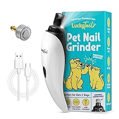 LuckyTail Pet Nail Grinder for Dogs and Cats - Super Quiet and Low Vibration Electric Dog Nail Grinder with 2 LED Lights - USB Rechargeable and Cordless - 2 Speeds - Small to Large Pets