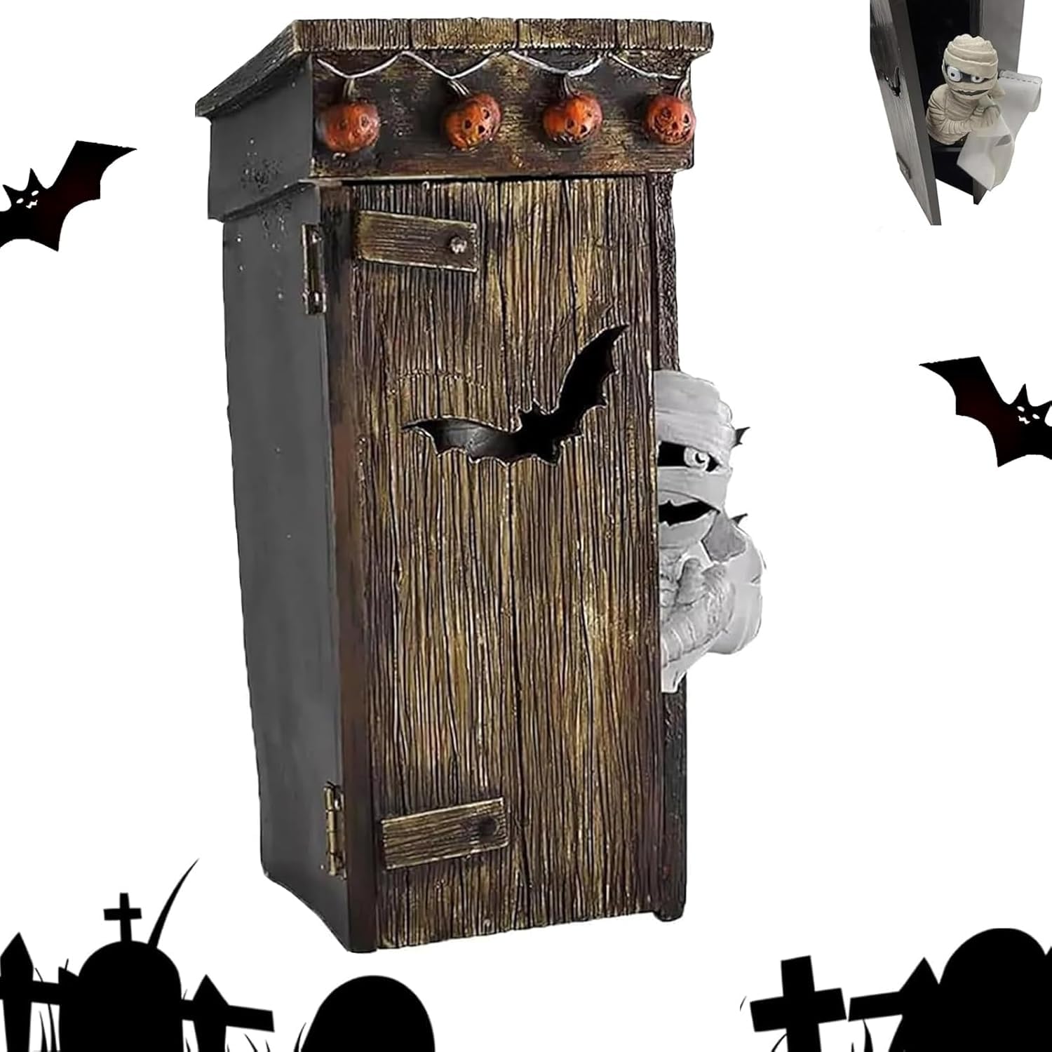 Ehoter 1Pcs Outhouse Mummy Animated Decor, 2024 New Animated Talking Farting Mummy Outhouse, Mummy Toilet Outside The House，Spooky And Fun Halloween Ornaments (1Pcs)