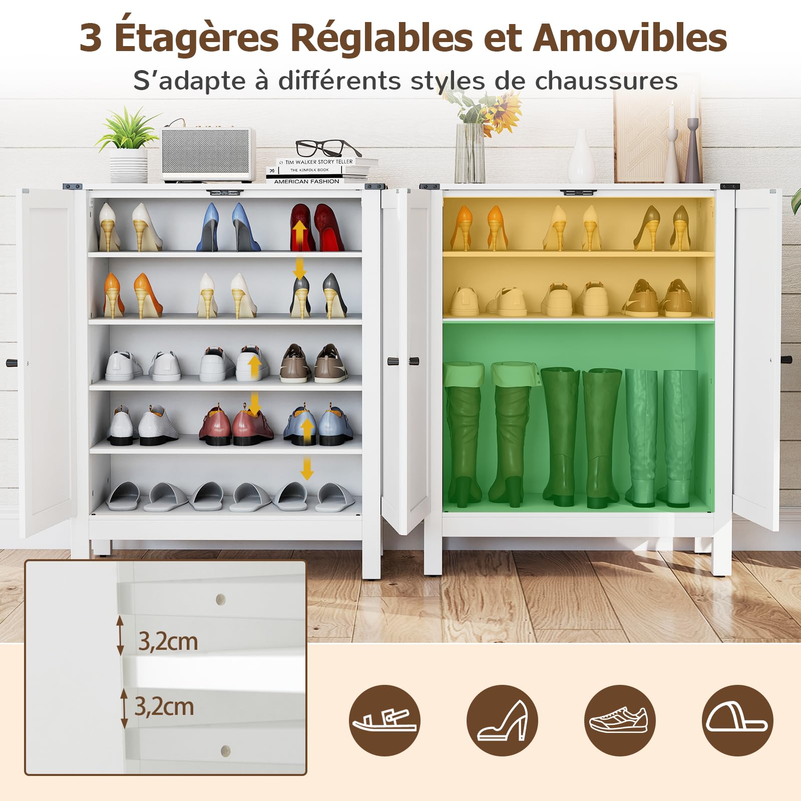 Meuble Rangement Entrée 6 étagères COSTWAY Meuble A Chaussure à 6 Niveaux Avec 2 Portes, Étagères Ajustables, Pour Entrée, Couloir, Salon, Profondeur : 31cm, Blanc - Maison Meuble à Chaussures 6 Niveaux Portes Meuble Rangement Entrée 6 étagères COSTWAY Meuble A Chaussure à 6 Niveaux Avec 2 Portes, Étagères Ajustables, Pour Entrée, Couloir, Salon, Profondeur : 31cm, Blanc - Maison Meuble à Chaussures 6 Niveaux Portes