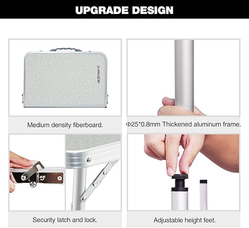 Miniatura 5 de REDCAMP Mesa de camping de aluminio de 4 pies, mesa plegable portátil de altura ajustable, ligera para picnic, playa, al aire libre, interior,