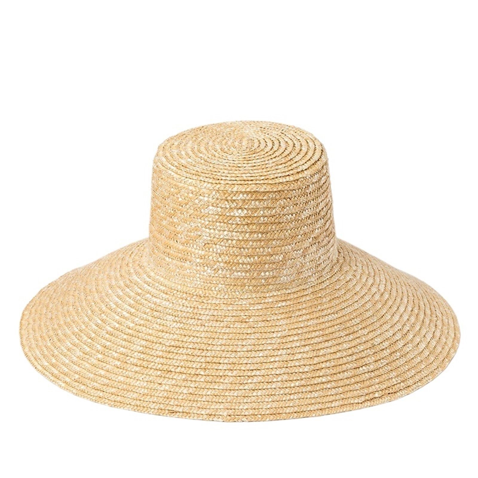 Sombrero de playa para mujer, protección UV, con lazo para el cuello, paja de trigo natural, verano
