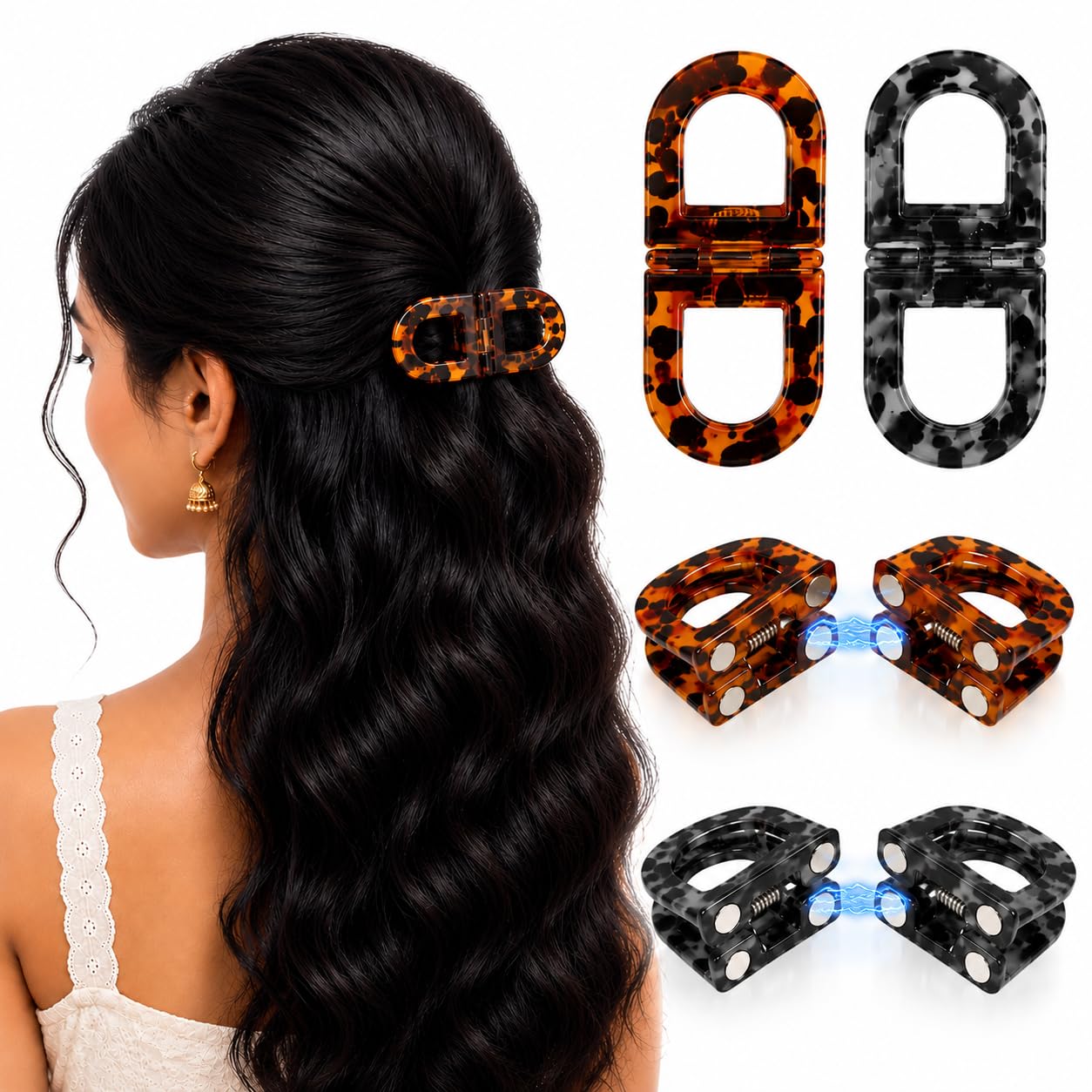 Magnetic Hair Clip for Women with Thick Hair, Pack of 2 Hair Clutcher for Bun Styling & Sectioning, Elegant Hair Accessories for Daily Use, Office, Party and Professional Salon Hairstyle-image-12
