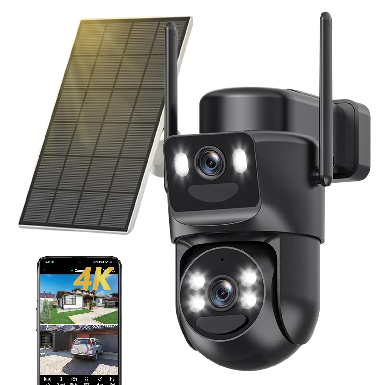 8MP Caméra Surveillance WiFi Extérieure sans Fil pour Maison, Détecteur Humain 4K avec Panneau Solaire, Caméra Exterieur