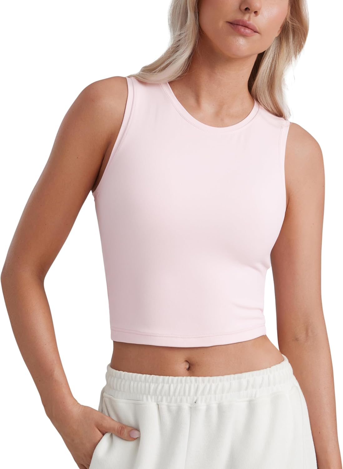 CRZ YOGA Butterluxe Soft Double Lined Tank Tops for Women - Yoga Workout Casual Going Out High Neck Basic Sleeveless Shirt