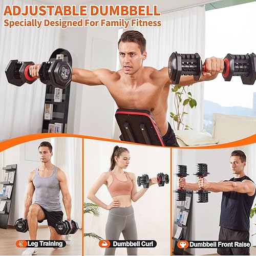 Miniatura 7 de Juego de mancuernas ajustables de 25/55LB, mancuernas de 10 en 1 con mango de textura antideslizante, equipo de entrenamiento de fuerza para hombres