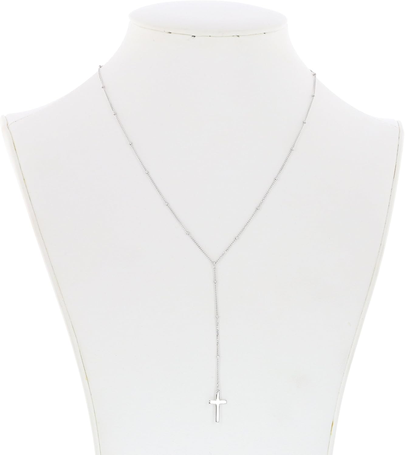 Sterling Silver Italian Beaded Cross First Communion Y Lariat 16+2" Necklace