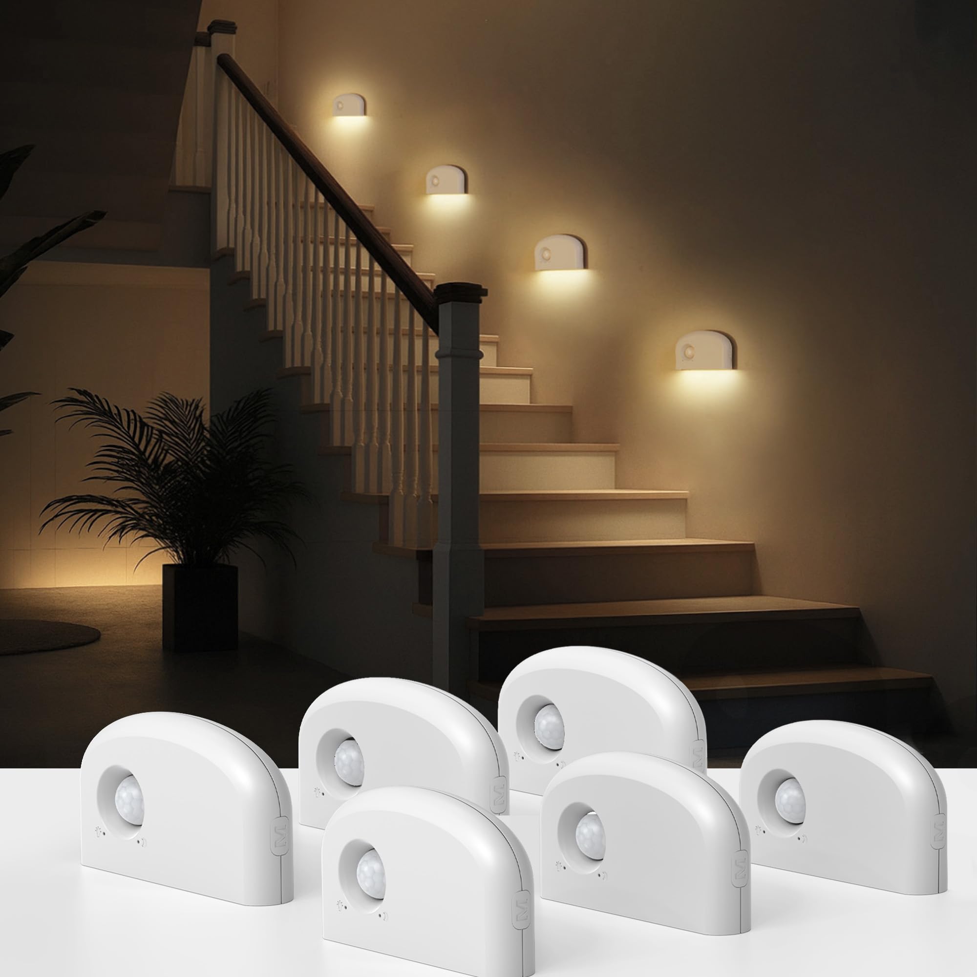 LOHAS-LED Nachtlicht mit Bewegungsmelder, 6 Stück Bewegungslicht innen mit Batterie, 3000K Magnetsaugende Nachtleuchte, Auto/EIN/AUS Sensor, Für Flur, Bad, Schlafzimmer, Orientierungslicht, 500mAh