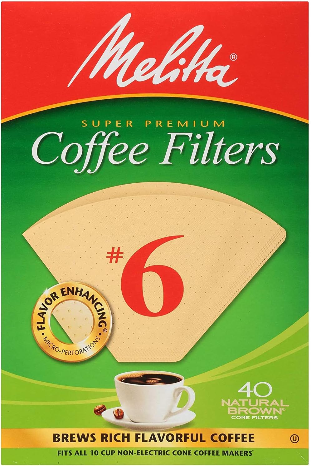 MELITTA Natural Brown 6 Cone Filters, Cone Coffee Filters, Replacement Filters, Coffee Maker