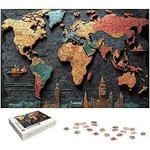 World Map Puzzle 5000 Pieces, Map Puzzles for Adults 5000 Pieces, Wooden Puzzle for Adults, Jigsaw Puzzles with Exquisite Packaging Box, Challenging Game for Families, Gifts for Women/Men,7445