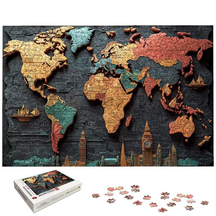 Puzzle 5000 elementów dla dorosłych, puzzle 5000 sztuk mapy świata dla dorosłych, duże drewniane puzzle z pudełkiem, gra koncentracyjna dla całej rodziny, do dekoracji domu, prezent dla kobiet, -7445