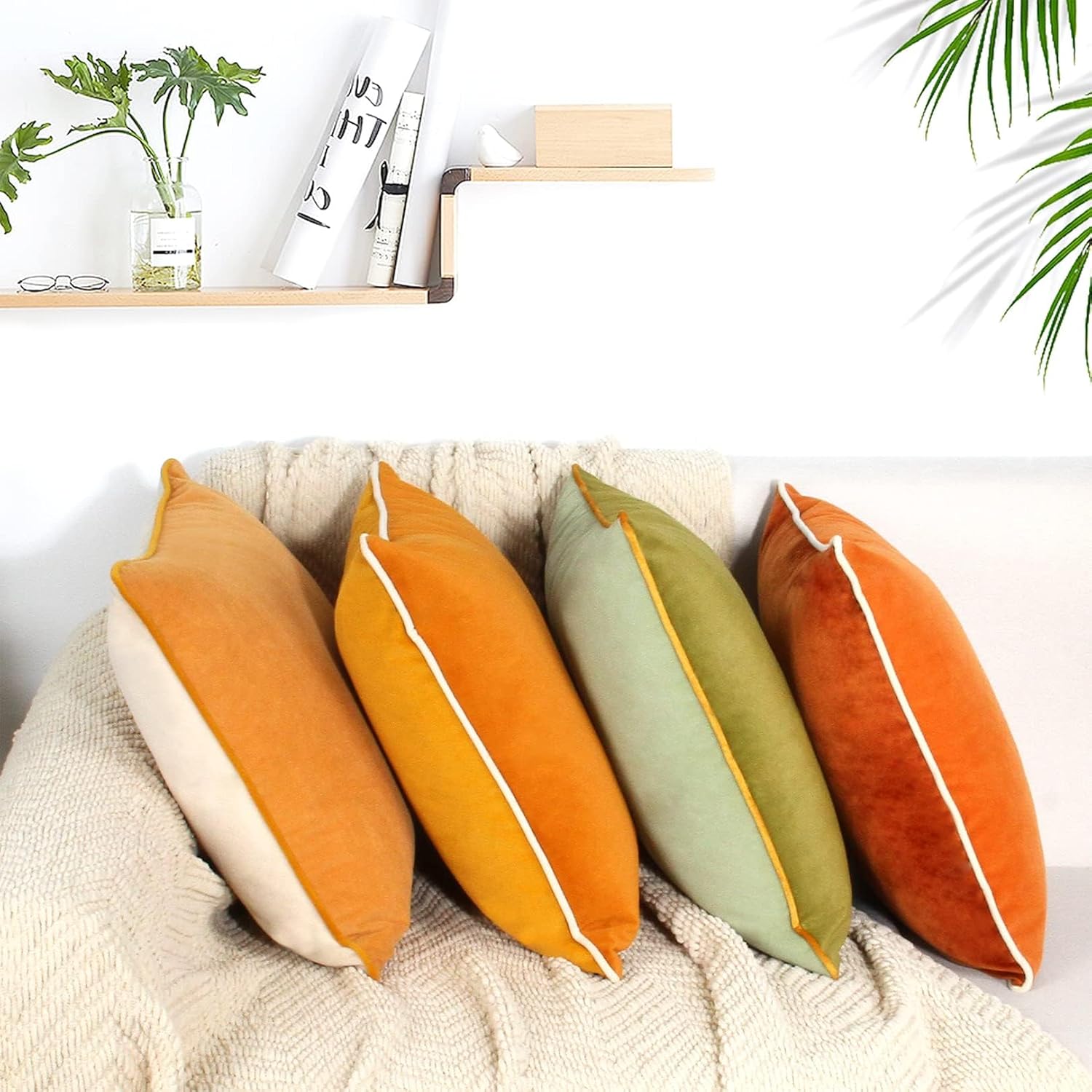 Btyrle 8-Colors Velvet Throw Pillow Covers 20x20 Inch Set of 4 Decorative Velour Pillowcases Modern Double-Colored Cushion Covers for Sofa Couch,Green/Yellow